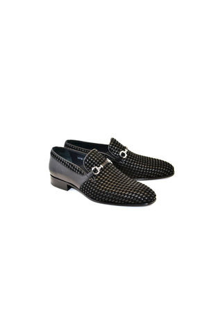 Corrente 5776 Suede & Leather Horse-Bit Loafer - Black