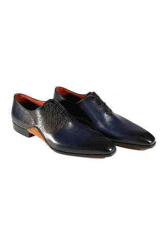 Magnanni 24133 Navy & Gray Patina Leather Whole-cut Oxfords (MAGS1093)