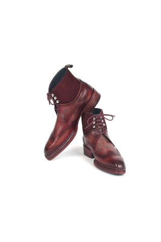 Paul Parkman 8509-BUR Burgundy Suede / Leather Norwegian Welted Wingtip Boots (PM6348)