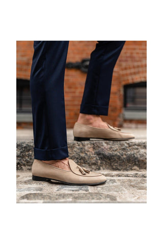 SUPERGLAMOUROUS Tangerine 2 Taupe Nabuk Leather Belgian Loafers (SPGM1147)