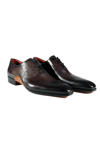 Magnanni 24133 Black & Gray Patina Leather Whole-cut Oxfords (MAGS1089)