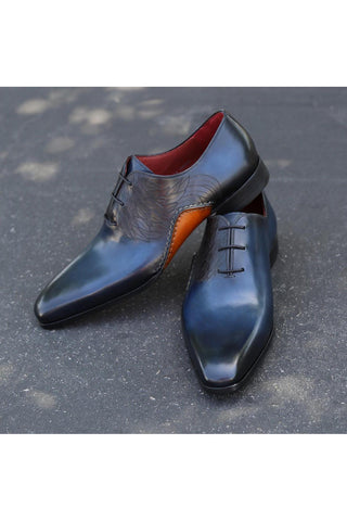 Magnanni 24133 Navy & Gray Patina Leather Whole-cut Oxfords (MAGS1093)