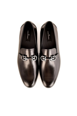 Corrente 7260 Leather Horse-Bit Loafer - Black