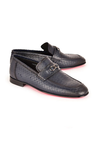 Corrente 7652 Python Horsebit Loafers - Navy