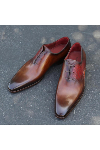 Magnanni 24133 Tobacco & Red Patina Leather Whole-cut Oxfords (MAGS1094)