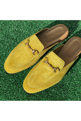 Valentino 19700 Golden Lime Suede Slipper Mules (VAL1003)