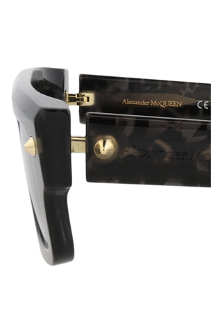 Alexander McQueen AM0427S Grey Havana w/Light Gold Studs Sunglasses-AmbrogioShoes