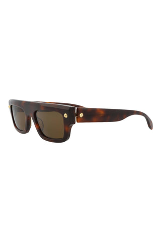 Alexander McQueen AM0427S Medium Havana w/Light Gold Studs Sunglasses
