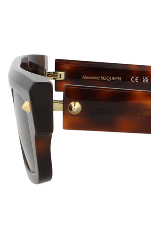 Alexander McQueen AM0427S Medium Havana w/Light Gold Studs Sunglasses-AmbrogioShoes