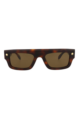 Alexander McQueen AM0427S Medium Havana w/Light Gold Studs Sunglasses