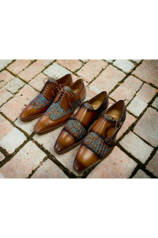 Ambrogio 20688 Fabric & Leather Double Monk-Strap-AmbrogioShoes