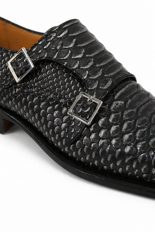 Ambrogio 40418-A147 Black Lorando Snake Embossed / Calf-Skin Leather Monk-Straps Loafers (AMBXS1010)-AmbrogioShoes