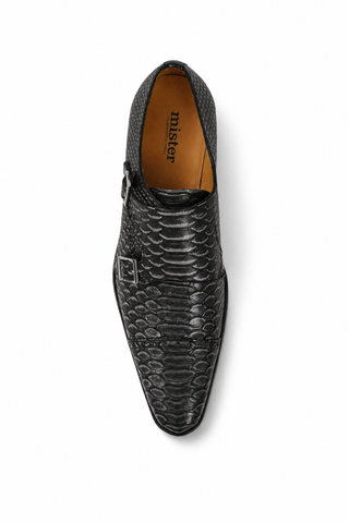 Ambrogio 40418-A147 Black Lorando Snake Embossed / Calf-Skin Leather Monk-Straps Loafers (AMBXS1010)-AmbrogioShoes