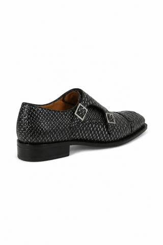 Ambrogio 40418-A147 Black Lorando Snake Print / Calf-Skin Leather Monk-Straps Loafers (AMBXS1010)-AmbrogioShoes