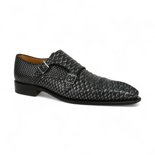 Ambrogio 40418-A147 Black Lorando Snake Print / Calf-Skin Leather Monk-Straps Loafers (AMBXS1010)-AmbrogioShoes