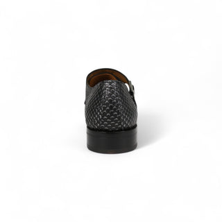Ambrogio 40418-A147 Men's Shoes Black Lorando Snake Print / Calf-Skin Leather Monk-Straps Loafers (AMBXS1010)-AmbrogioShoes