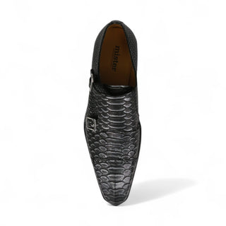 Ambrogio 40418-A147 Men's Shoes Black Lorando Snake Print / Calf-Skin Leather Monk-Straps Loafers (AMBXS1010)-AmbrogioShoes