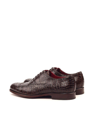 Ambrogio Anthony Brown Crocodile Embossed / Calf-Skin Leather Brogue Oxfords (AMB1474)-AmbrogioShoes