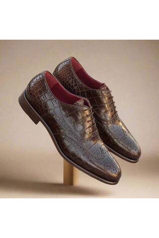 Ambrogio Anthony Brown Crocodile Embossed / Calf-Skin Leather Brogue Oxfords (AMB1474)-AmbrogioShoes