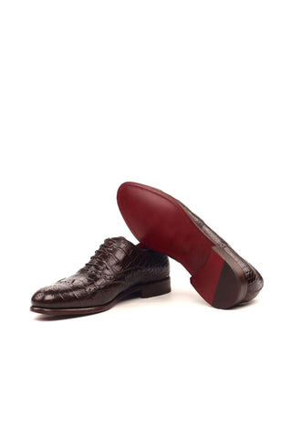 Ambrogio Anthony Brown Crocodile Embossed / Leather Brogue Oxfords (AMB1474)-AmbrogioShoes