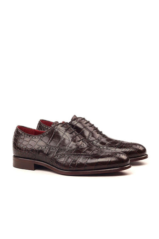 Ambrogio Anthony Brown Crocodile Embossed / Leather Brogue Oxfords (AMB1474)-AmbrogioShoes