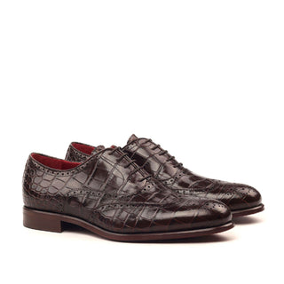 Ambrogio Anthony Brown Crocodile Print / Calf-Skin Leather Brogue Oxfords (AMB1474)-AmbrogioShoes