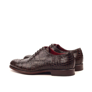 Ambrogio Anthony Handmade Men's Handmade Custom Shoes Brown Crocodile Print / Calf-Skin Leather Brogue Oxfords (AMB1474)-AmbrogioShoes