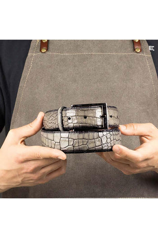 Ambrogio Ash Crocodile Embossed Leather Hampton Men's Belt (AMBB1053)-AmbrogioShoes
