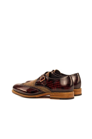 Ambrogio Beige & Burgundy Fabric / Patina Leather Monk Strap (AMB1402)-AmbrogioShoes