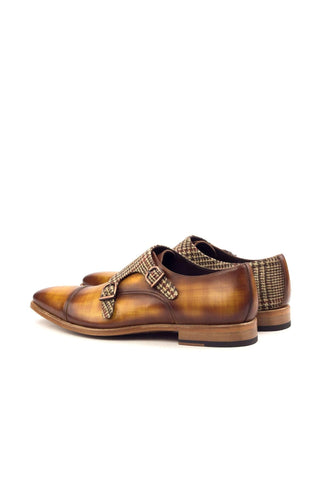 Ambrogio Beige & Cognac Patina Leather Monk-Straps Loafers (AMB1267)-AmbrogioShoes
