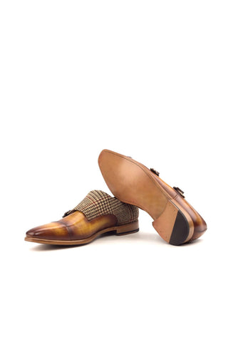 Ambrogio Beige & Cognac Patina Leather Monk-Straps Loafers (AMB1267)