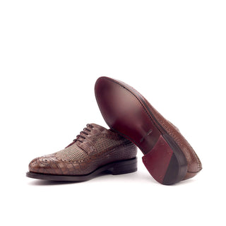 Ambrogio Beige & Dark Brown Fabric / Crocodile Embossed Leather Blucher Oxfords (AMB2100)