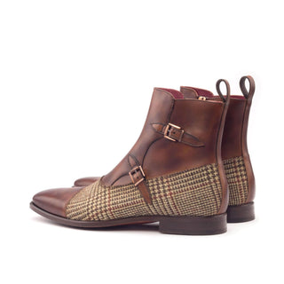 Ambrogio Bespoke Beige & Brown Fabric / Leather Atticus Double Buckle Boots (AMB1582)