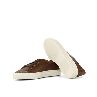 Ambrogio Bespoke Beige & Brown Fabric / Leather Casual Trainer Sneakers (AMB1576)