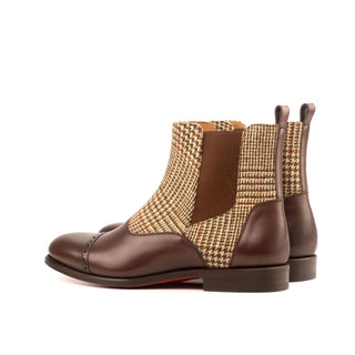 Ambrogio Bespoke Beige & Brown Fabric / Leather Chelsea Boots (AMB1716)