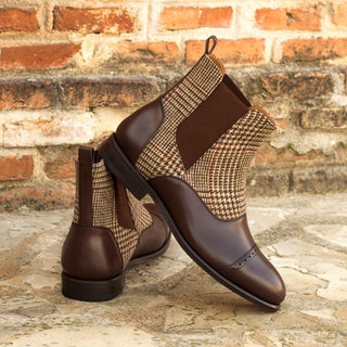 Ambrogio Bespoke Beige & Brown Fabric / Leather Chelsea Boots (AMB1716)
