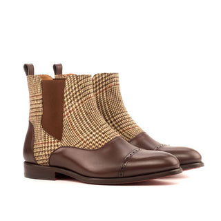 Ambrogio Bespoke Beige & Brown Fabric / Leather Chelsea Boots (AMB1716)