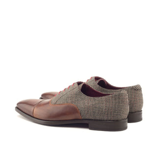Ambrogio Bespoke Beige & Cognac Fabric / Leather Oxfords (AMB1722)