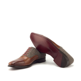 Ambrogio Bespoke Beige & Cognac Fabric / Leather Oxfords (AMB1722)