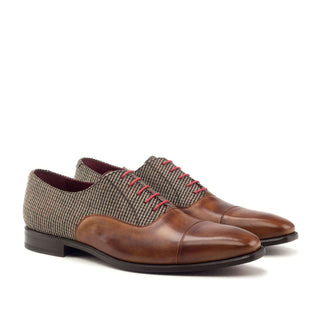 Ambrogio Bespoke Beige & Cognac Fabric / Leather Oxfords (AMB1722)
