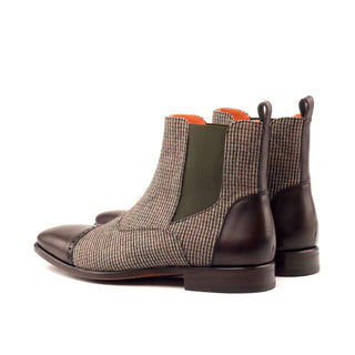 Ambrogio Bespoke Beige & Dark Brown Fabric / Leather Chelsea Boots (AMB1783)