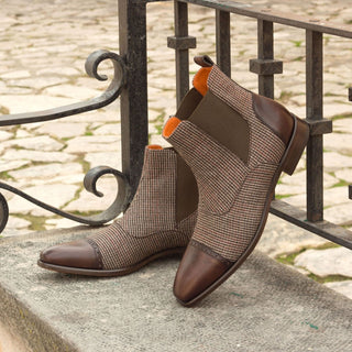 Ambrogio Bespoke Beige & Dark Brown Fabric / Leather Chelsea Boots (AMB1783)