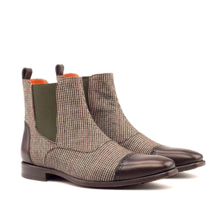 Ambrogio Bespoke Beige & Dark Brown Fabric / Leather Chelsea Boots (AMB1783)