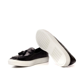 Ambrogio Bespoke Black Alligator Casual Belgian Sneakers (AMB2360)