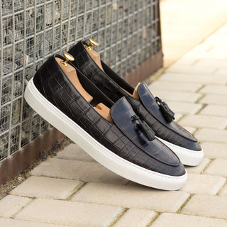 Ambrogio Bespoke Black Alligator Casual Belgian Sneakers (AMB2360)