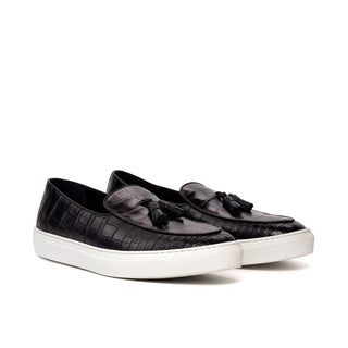 Ambrogio Bespoke Black Alligator Casual Belgian Sneakers (AMB2360)
