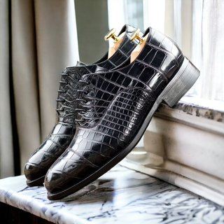 Ambrogio Bespoke Black Alligator Oxfords (AMB2476)