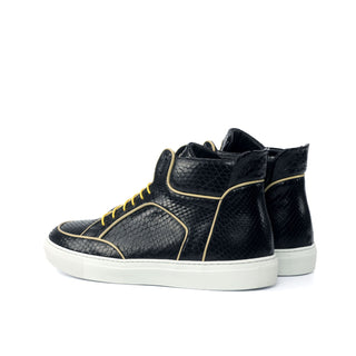 Ambrogio Bespoke Black & Beige Snake-Skin / Leather High-Top Sneakers (AMB1790)
