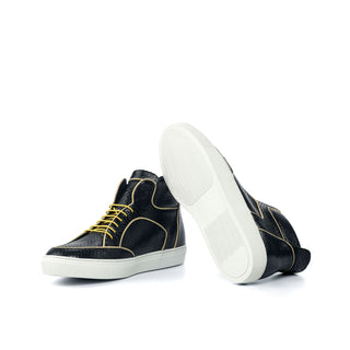 Ambrogio Bespoke Black & Beige Snake-Skin / Leather High-Top Sneakers (AMB1790)