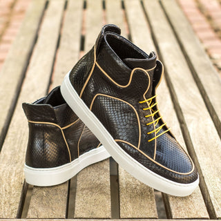 Ambrogio Bespoke Black & Beige Snake-Skin / Leather High-Top Sneakers (AMB1790)